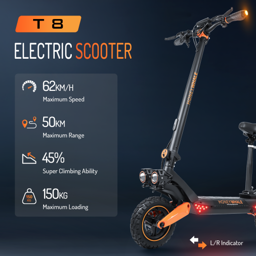 HONEY WHALE ELECTRIC SCOOTER T8 OFF ROAD ALL TERRAIN TIRE CLIMBING ABILITY