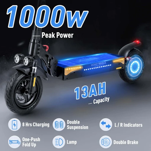 50KM Strong Climbing Ability -Turning Indicator- Removal Seat -Tubeless -Electric Scooter T4-B