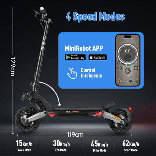 Honey whale electric scooter t8 fitted with bluetooth