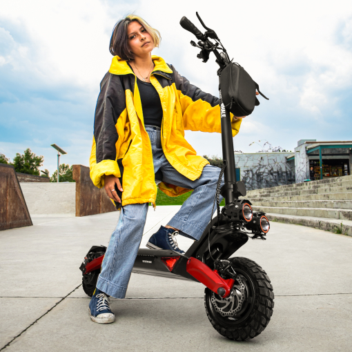 a lady riding on Honey whale electric scooter t8
