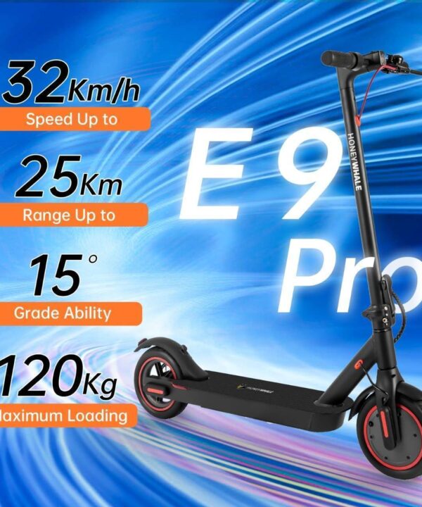 HONEY WHALE electric scooter E9 pro speed up to 32km/h, Range up to 25km, max loading 120kg.