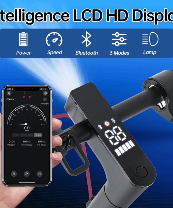 HONEY WHALE electric scooter E9 Pro Display showing speed, light, bluetooth, power.
