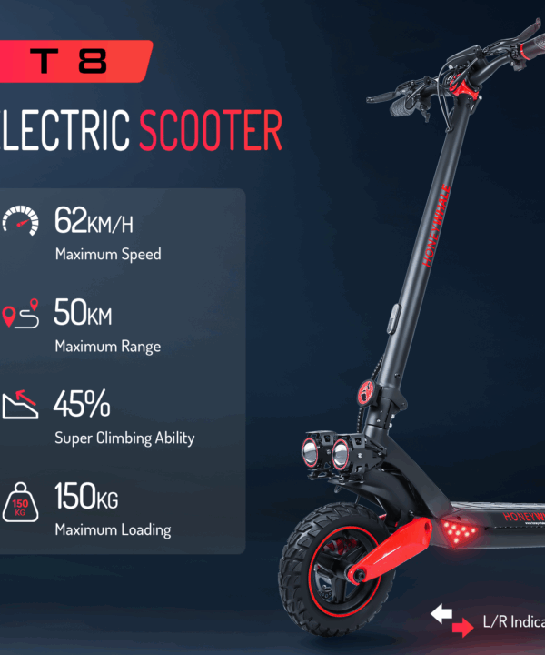Off-Road-Strong Climbing Ability-1900W Dual Motor-62KM/H-10″ All-Terrain Tubeless Tire-Removable Seat-Electric Scooter T8