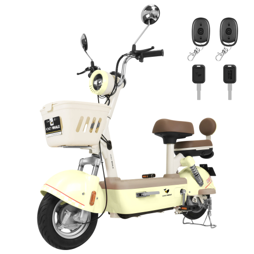 honey whale u4s electric moped● Maximum Speed Up to 35KM/H (3 Modes) ● Range Up to 60KM Per Charge ● Lead-acid battery 67.5V / 20AH ● Front & Rear Drum Brake ● Front 8" Tubeless Tire / Rear 14" Tubeless Tire ● 680W Peak Power Motor