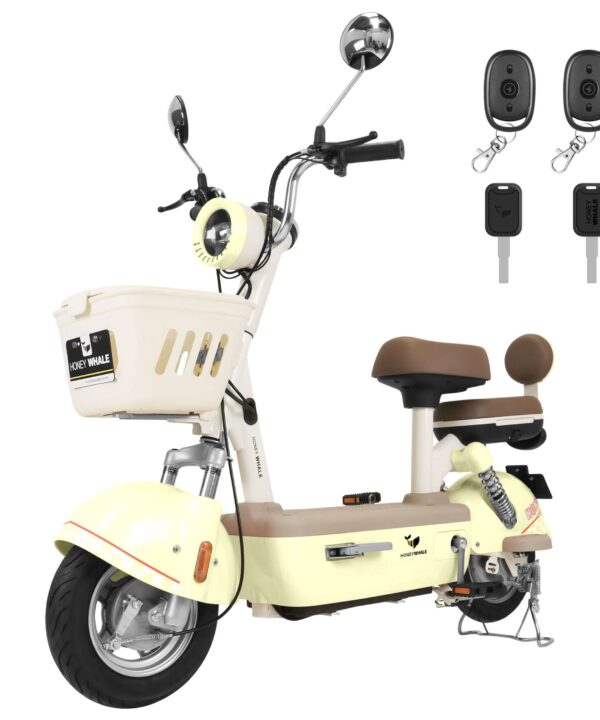 honey whale u4s electric moped● Maximum Speed Up to 35KM/H (3 Modes) ● Range Up to 60KM Per Charge ● Lead-acid battery 67.5V / 20AH ● Front & Rear Drum Brake ● Front 8