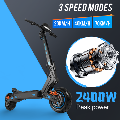 75KM-2400W-Touch Screen-70KM/H-11" Tubeless Tire-Key Lock-Off-Road-Electric Scooter H4