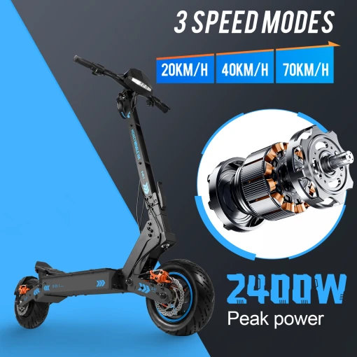 75KM-2400W-Touch Screen-70KM/H-11" Tubeless Tire-Key Lock-Off-Road-Electric Scooter H4