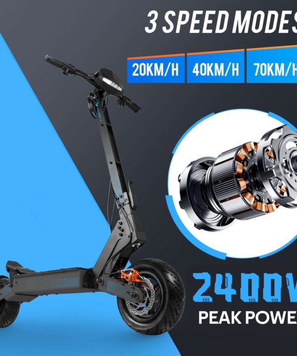 75KM-2400W-Touch Screen-70KM/H-11″ Tubeless Tire-Key Lock-Off-Road-Electric Scooter H4