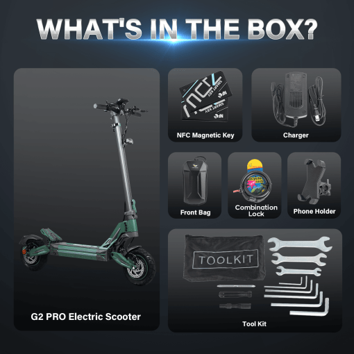 Strong Climbing Ability-1200W-50KM/H-Up to 50KM-10″ All-terrain Tires-Superior Suspension System-Electric Scooter G2 PRO