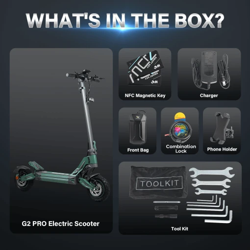 Strong Climbing Ability-1200W-50KM/H-Up to 50KM-10″ All-terrain Tires-Superior Suspension System-Electric Scooter G2 PRO
