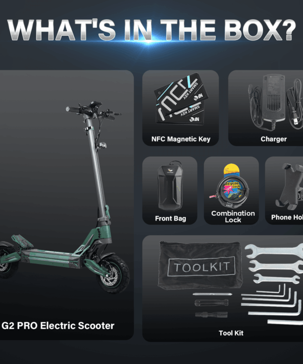 Strong Climbing Ability-1200W-50KM/H-Up to 50KM-10″ All-terrain Tires-Superior Suspension System-Electric Scooter G2 PRO